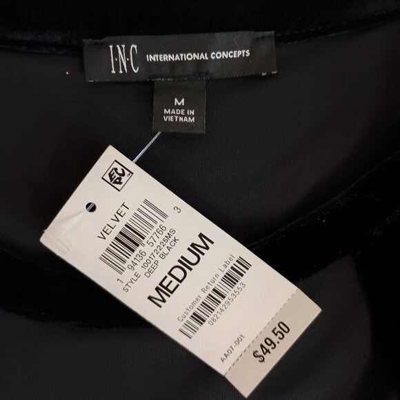 INC International Concepts Black Velvet V-Neck Long Sleeve Top Womens Size M NWT - Picture 7 of 16